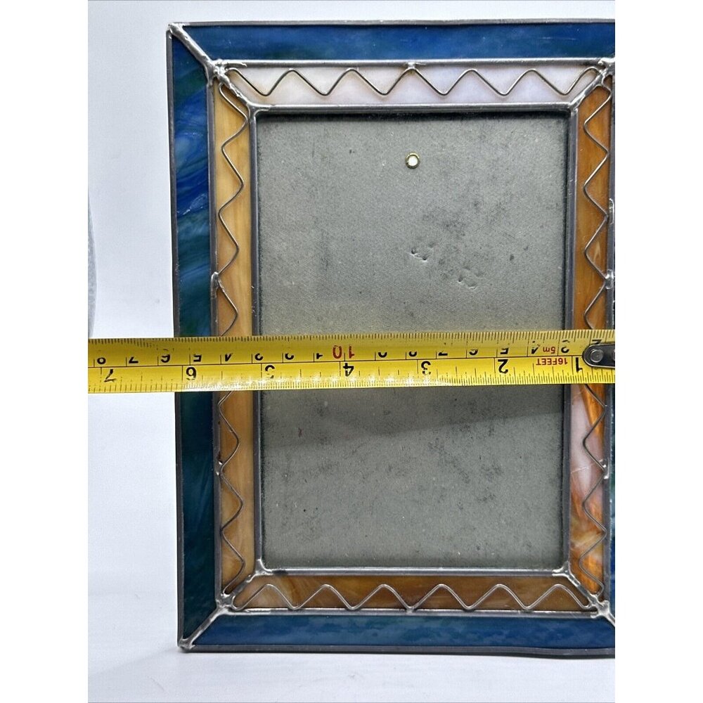 Handmade Stained Glass Picture Frame 5” By 7” Blue Brown - Picture 11 of 14
